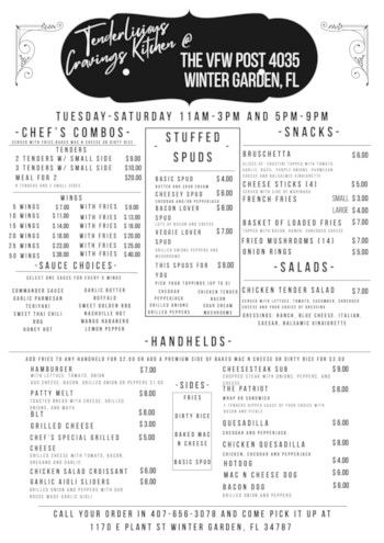TenderLicious Cravings Menu